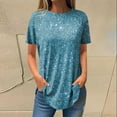 thumbnail image 2 of IYYVV Tops for Women 2024 Short Sleeve Curved Hem Hawaiian Shirt Crew Neck Women's Tunics Sparkly Pattern T Shirts Dressy Sweatshirts Spring Maternity Summer Clothes Sky Blue 2XL, 2 of 5