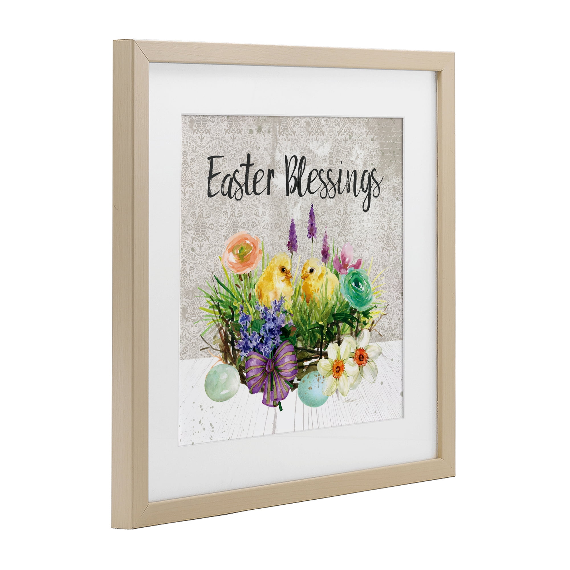 Stupell Industries Easter Blessings Basket of Flowers Birch Framed Print Under Glass, design by Carol Robinson