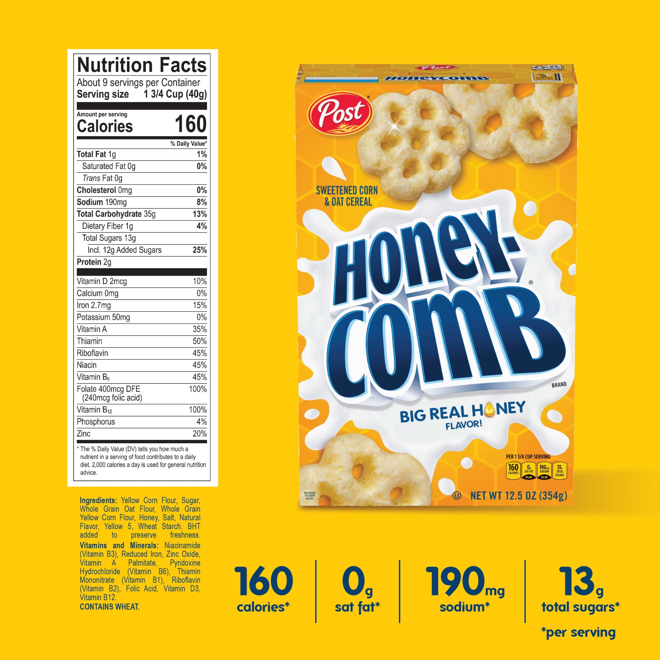 Post Honeycomb Cereal, Made with Real Honey, Certified Kosher, Crunchy 32 oz Bag