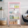 thumbnail image 4 of COOKCOK 5-Tier Storage Shelving Unit, Metal Shelf 27.9"x13.4"x62.5, Foldable Storage Shelf with Wheels, Garage Shelf, Kitchen Shelf with 4 Hooks, No Assemble Require, Pink, 4 of 8