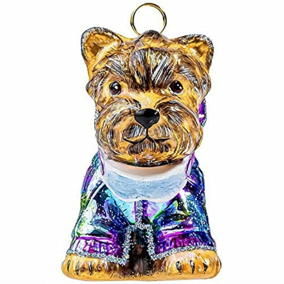 Yorkshire Terrier in Ski Jacket and Goggles Polish Glass Christmas Ornament