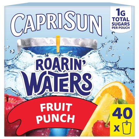 (4 pack) Capri Sun Roarin' Waters Flavored Water Beverage, 40 Pouches, for School Lunches and On-the-Go Hydration, Fruit Punch Natural Flavor with Other Natural Flavor, All Natural Ingredients, 6 oz