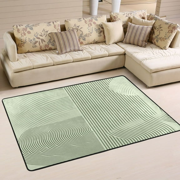 Minimalist Green Line Pattern Soft Polyester Area Rug 36''x24'', Non Slip, Memory Foam, Water Absorbent