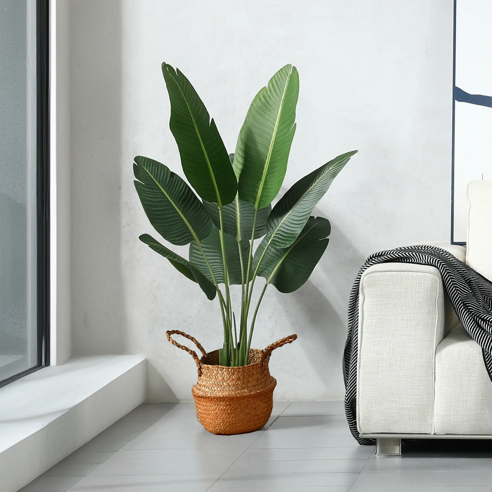 SUSUZI 4 Feet Artificial Bird of Paradise Plants Fake Tropical Palm Tree for Indoor Outdoor, Perfect Faux Plants for Home Office Decoration, Tall Fake Plants Fake House Plants