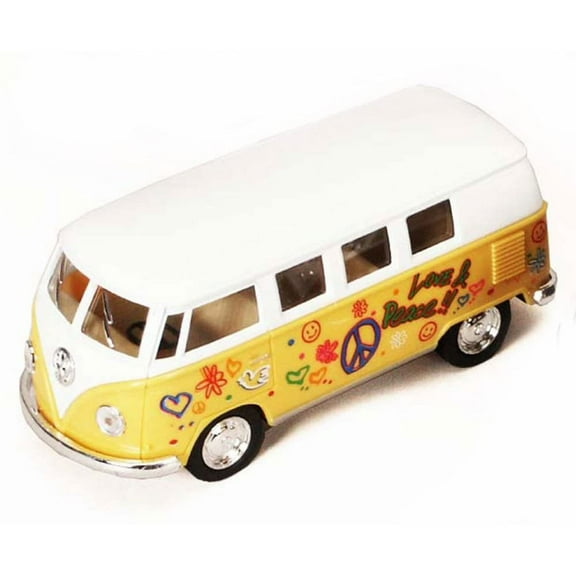 Rhode Island Novelty - Pull Back Die-Cast Metal Vehicle - 1962 VW FLOWER POWER BUS (Yellow)(5 inch) 1:32 Scale