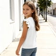 thumbnail image 6 of Toddler Girls Summer Ribbed Tops Ruffle Sleeve Casual Going Out Tee Shirts Cooling Crewneck Pullover Tshirt 2 Years, White, 6 of 7