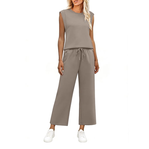 Cmfcve Summer Travel Tracksuit for Women Big Size 2 Piece Outfits Loose Wide Leg Comfy Lounge Sets