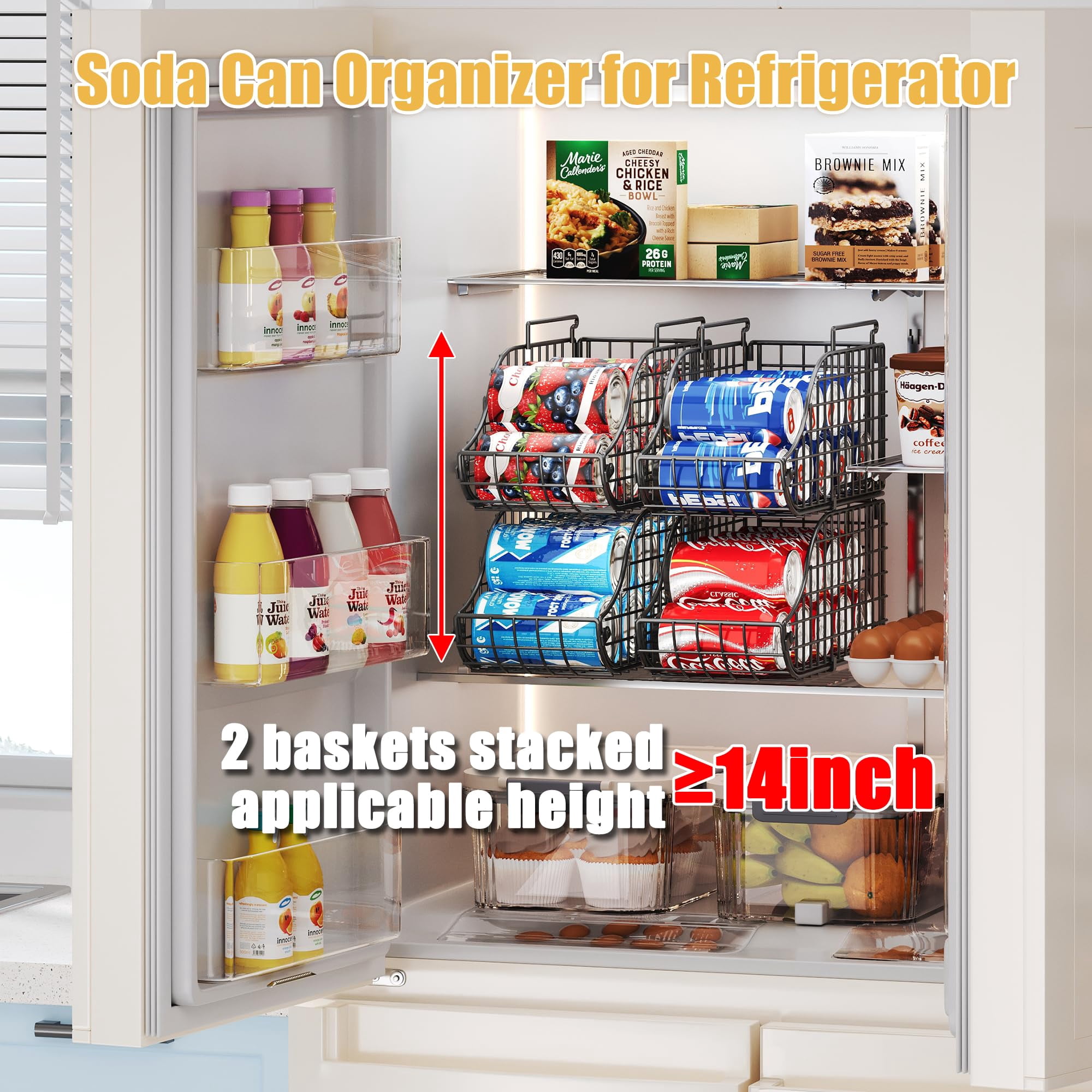 8-pack Can Organizer For Pantry  Stackable Cabinet Food Shelves Fridge Wire Cupboard Storage Holds Up To 72 Beers Small Metal Bin Drink Beverage Egg Gillas Rack Kitchen Countertops Rv