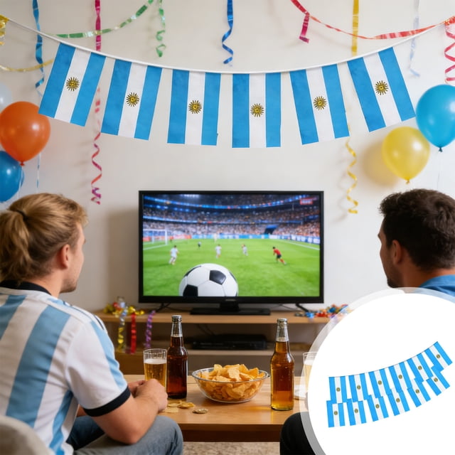 Banderoles de bandera de Argentina 20 banderas de 16 pies para fiestas de fútbol, decoración de bares, eventos, spandex de nylon duradero, fácil de colgar y reutilizable