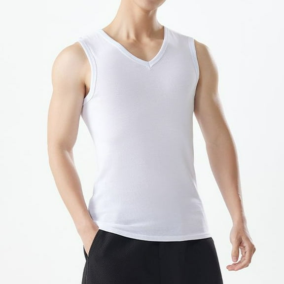 L-4X Plus Size Tank Tops for Men Athletic Workout Slim Sleeveless V Neck T Shirts Mens Basic Solid Pullover Loungewear Undershirts Tees