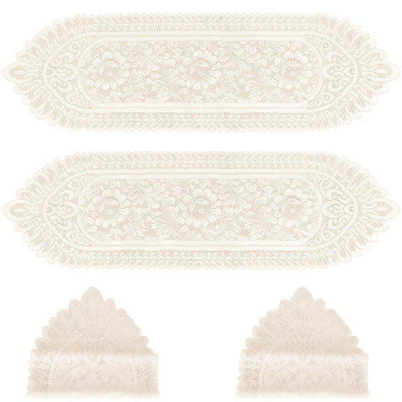 2 Pack Lace Table Runner,13x45 Inch Rectangular Cotton Handmade Crochet Lace Table Runner, Doilies Dresser Scarves, Floral Placemats Crochets Doilies for Tables