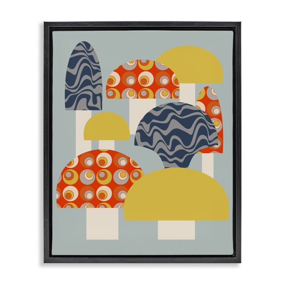 Stupell Industries Mid-Century Fun Patterned Mushrooms Black Floating Frame Canvas Art, 17 x 21, by Lil' Rue