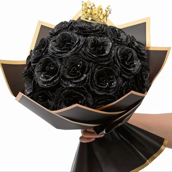 12pcs Glitter Black Artificial Roses - Elegant Floral Decor for Valentine's Day, Halloween, Weddings, and More