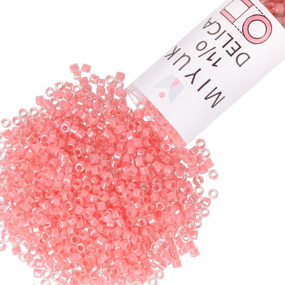Miyuki Delica Seed Beads – Size 11/0 (1.6 mm), DB0070, Rose Pink-Lined AB, 7.2 g, Approx. 1440 Beads