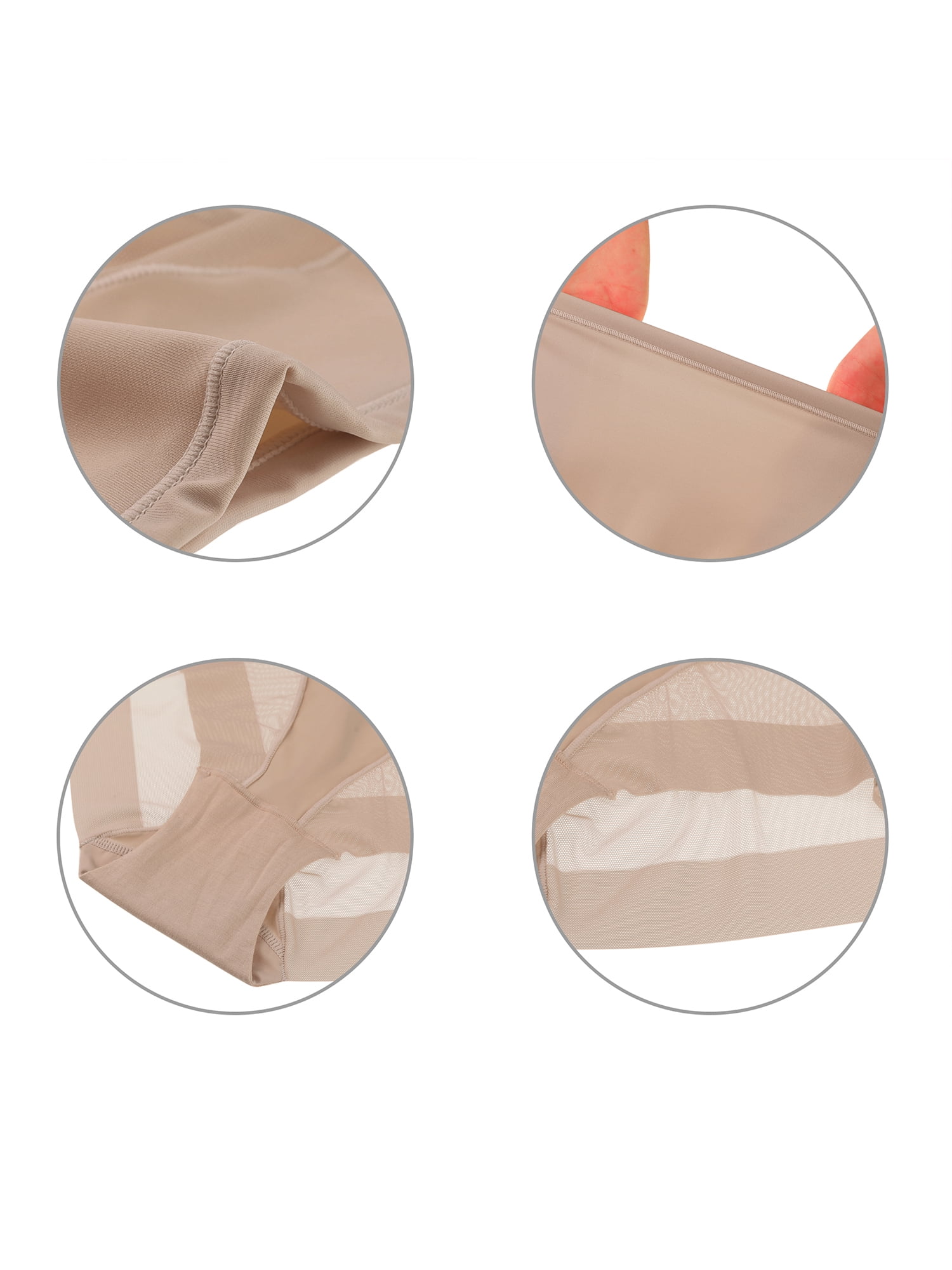 Unique Bargains Women's Plus Size Laser Cut Mesh High Rise Brief Stretchy Underwear Beige 1X