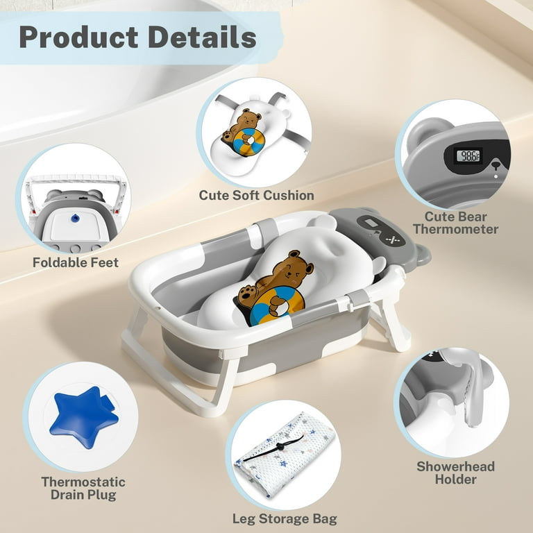 COOSEYA Bear Collapsible Baby Bathtub for Infants, Bath Tub