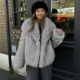 thumbnail image 5 of Women's Faux Fur Coat, Plush Textured Short Jacket, Lapel Collar Cropped Length, Thickened Warm Overcoat, Luxurious Winter Outerwear, Open Front Style Light Ashy L, 5 of 8