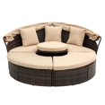 thumbnail image 6 of Glavbiku 64.1" Outdoor Wicker Round Daybed with Cushions,Rattan Sofa Bed with Lift Table,Beige, 6 of 13