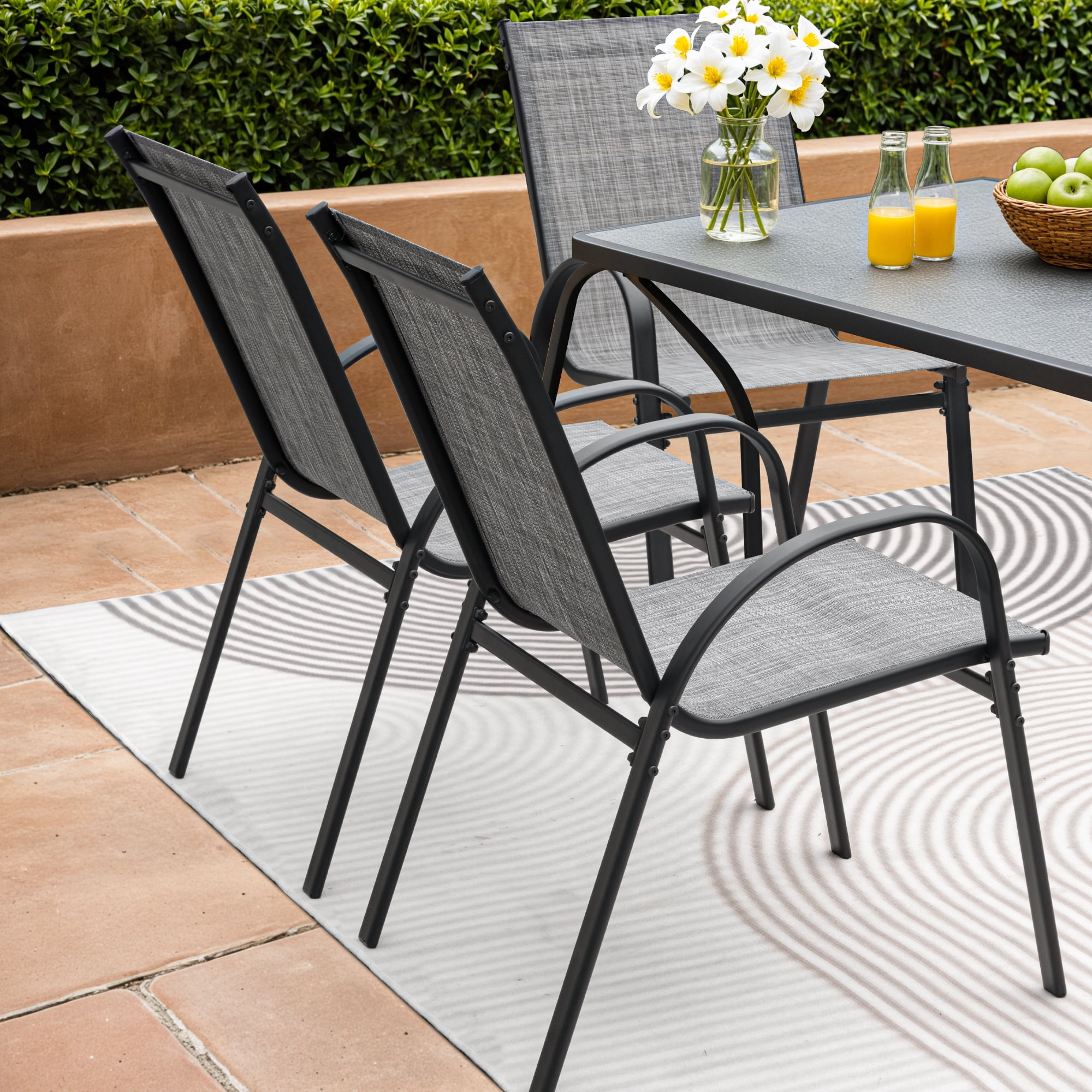 Homall Patio Dining Chair Metal Outdoor Textilene  Chair  Set of 4,Gray