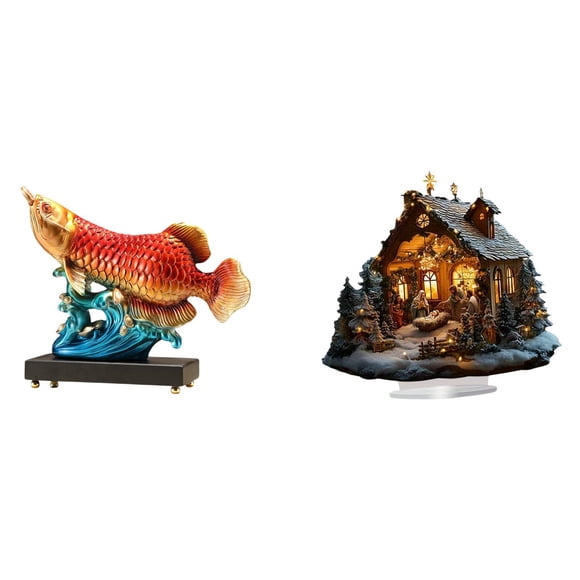 Elodie Arowana Prosperity Resin Sculpture Freestanding Acrylic Tabletop Ornament Decorative Figurine for Entrance Living Room Home Party Bookshelf Festival Bedroom