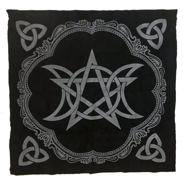 Tela de terciopelo grueso de alta calidad, tela de Tarot con pentagrama de Triple Luna, uso para suministros y herramientas de brujería Wiccan