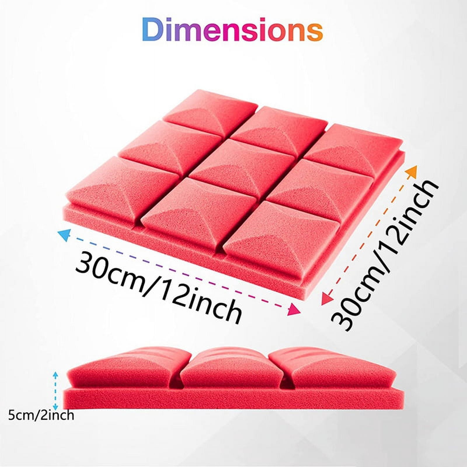 12PCS Acoustic Foam Panels Soundproof Wall Panels-Red