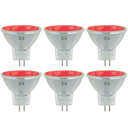 

6 Pack Sunlite 20 Watt 10° Narrow Spot Colored MR11 Mini Reflector with Cover Guard GU4 Base Red