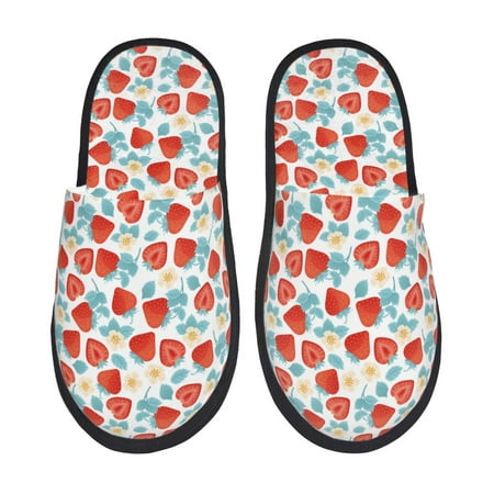 Balery Strawberries Slient Indoor Furry Fleece Comfort House Shoes Soft Non-Slip Home Shoes Cotton slippers House Slippers-- Medium