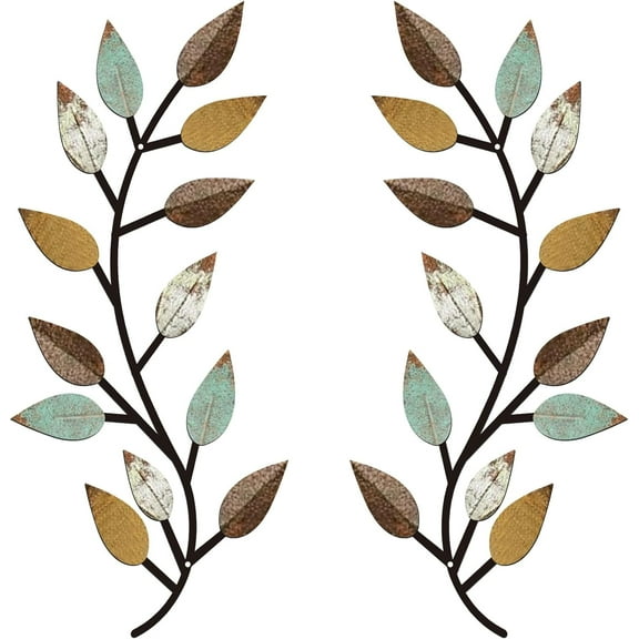 2 Pcs Metal Tree Leaf Wall Decor, Vine Olive Branch Leaves Wall Art Wrought Iron Scrolls, Sturdy Home Decor