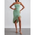 thumbnail image 5 of Women Summer Midi Bandeau Dress Green Sleeveless Off Shoulder Irregular Ruffle Party Dress, 5 of 9