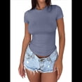 thumbnail image 1 of Camisetas Básicas para Mujer, Tops de Verano 2025, Camisetas de Corta, Ajustadas, Ropa para Hacer Ejercicio en el Gimnasio. Azul M, 1 of 8