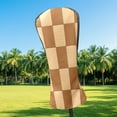 thumbnail image 2 of Golf Club Head Cover Waterproof Leather Golf Accessories HeadCovers Set Driver Headcover for Women Men Checkerboard Wood, 2 of 5