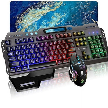 Wired Gaming Keyboard and Mouse Combo, RGB Gaming Keyboard with Multimedia Keys Wrist Rest and Large Size Mouse Pad, RGB Backlit Gaming Mouse 3200 DPI for PC Raspberry Pi Mac Xbox one ps4