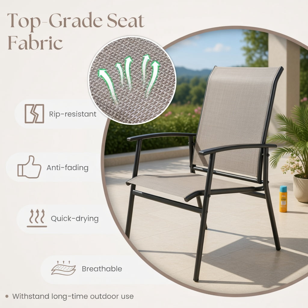 Hommoo 2-Piece Outdoor Metal Glider Armchair Set, Rust-Resistant Powder-Coated Frame, Fade-Resistant Breathable Fabric, High-Back Ergonomic Design for Porch, Patio & Poolside, Brown