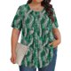 thumbnail image 2 of Top Plisado Gradiente de las Mujeres, Cuello de la Tripulación Manga Corta Blusa Suelta para el Hogar Y el Uso Diario, Ligera Túnica de Moda Casual, 2 of 8