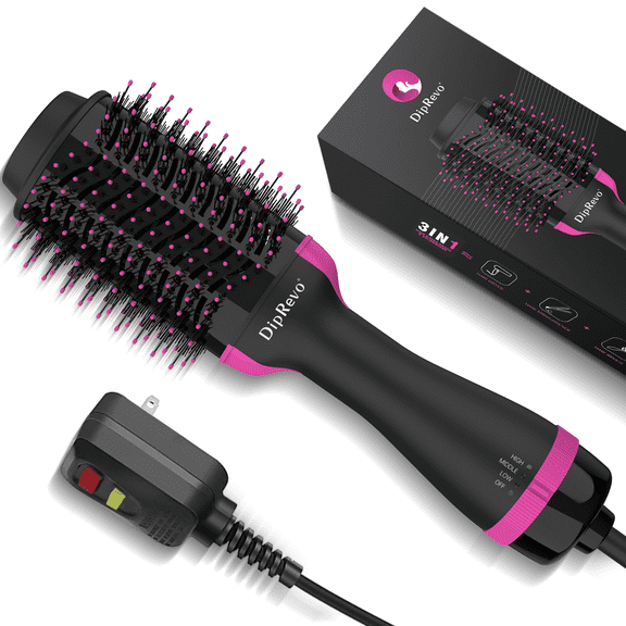 Blow Dryer Brush Hot Air Brush One Step Volumizer Ion Hair Straightener Brush Black DipRevo