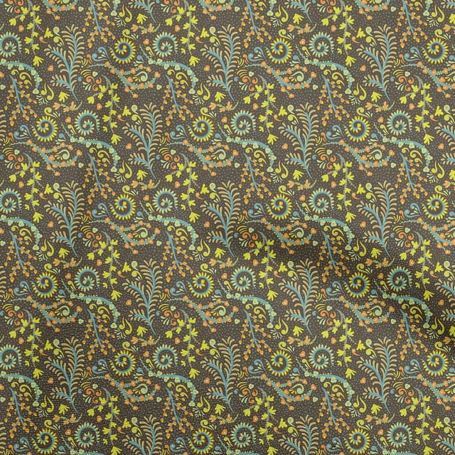 oneOone Viscose Chiffon Brown Fabric Floral Sewing Craft Projects Fabric Prints By Yard 42 Inch Wide
