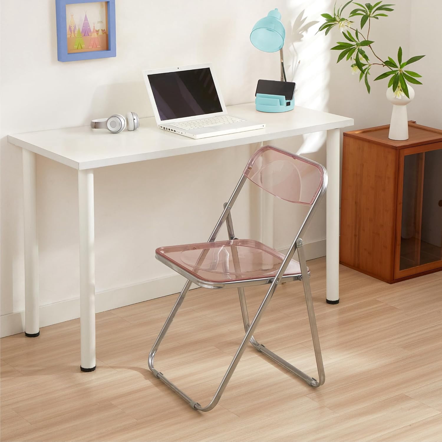 Urban Shop Transparent Acrylic Modern Folding Chair with Chrome Frame, Blush