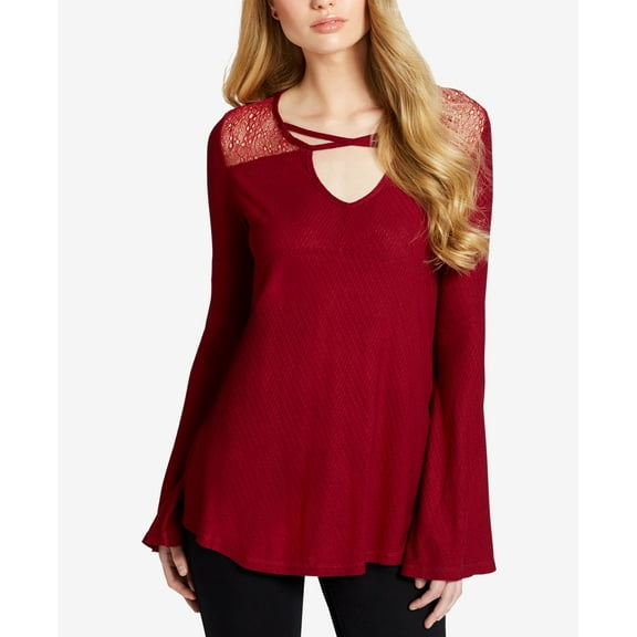 Jessica Simpson Juniors Mesh Trim Bell Sleeve Top Red L