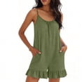 thumbnail image 5 of Womens Romper Shorts with Pockets Spaghetti Strap Cami Short Jumpsuits Ruffled Cute Summer One Piece Outfits (M, Green|Ruffled), 5 of 7