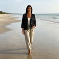 thumbnail image 7 of Yyeselk Women's 3/4 Sleeve Cotton Linen Cardigan Button Down Open Front Lightweight Casual Baggy Cardigans Black L, 7 of 7