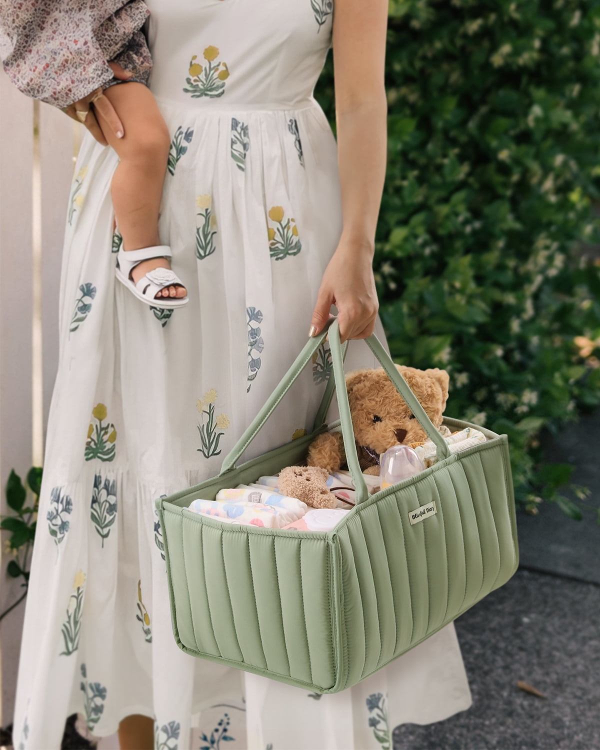 Blissful Diary Diaper Caddy Organizer,Baby Baskets for Baby Shower, Portable Nursery Changing Table Organizer, Diaper Bag, Infant Newborn Essentials Gift, Baby Registry Must Have, Sage Green