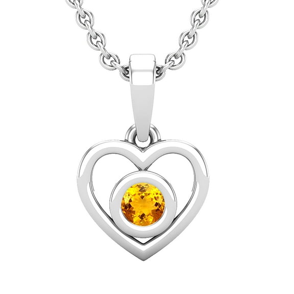 Dazzlingrock Collection Round Citrine Solitaire Heart Pendant for Women with 18 Inch Silver Chain in 14K White Gold