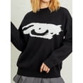thumbnail image 4 of hirigin Women's Spring Autumn Knitted Sweater Black Long Sleeve Pattern Print Loose Knitwear, 4 of 9