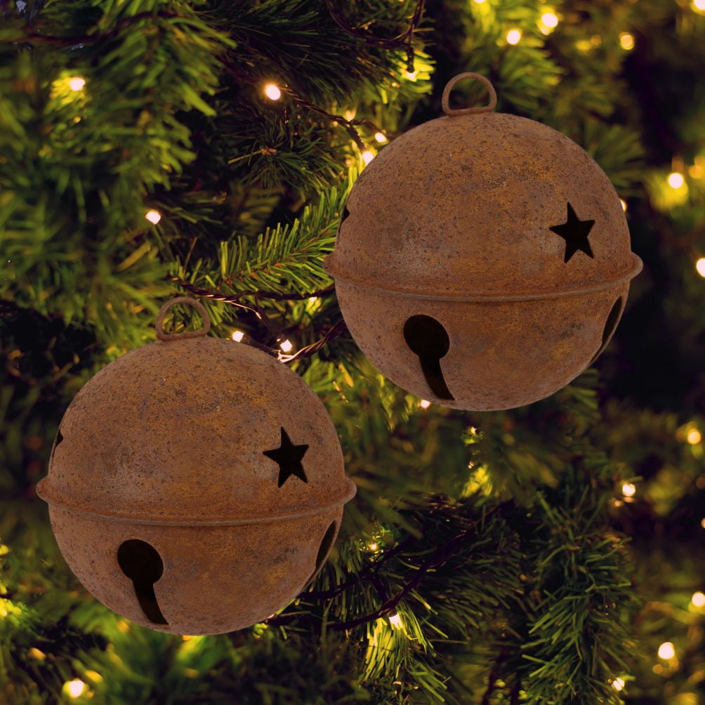 6pc Rusty Metal Sleigh Bell Ornaments 80mm - for Christmas Decor - Factory Direct Craft