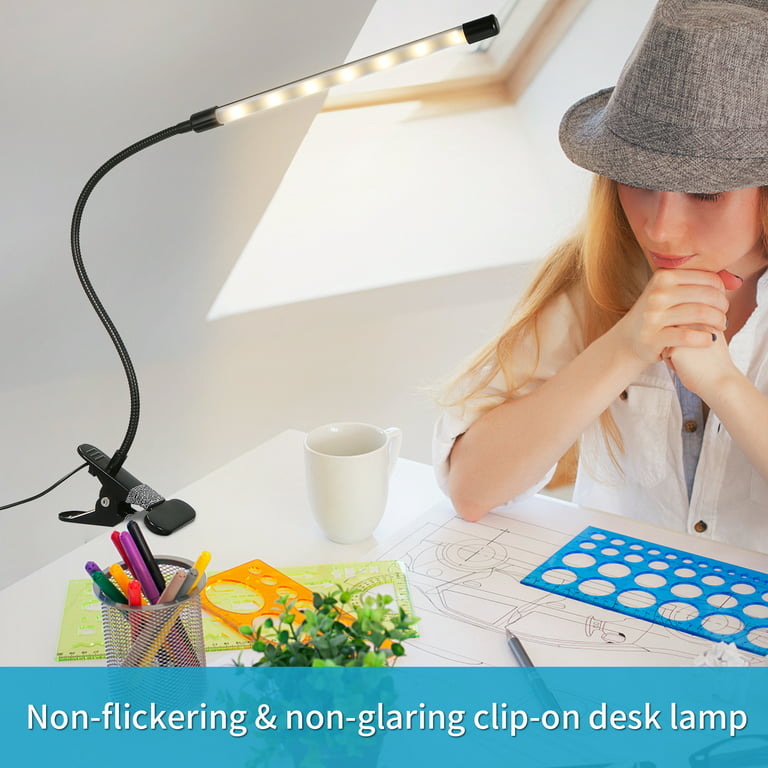 Lepro Clip on Desk Lamp LED Reading Light Dimmable USB Clamp Lamp with 3  Color Modes 10 Brightness, Adjustable Flexible Gooseneck Swing Arm for Bed  Headboard, Workbench, Home Office, Nail Lamp, White