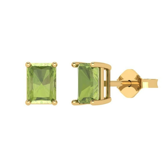 Clara Pucci 1Ct Natural Peridot Emerald Cut VVS1 Push Back Stud 18k Solid hypoallergenic Gold Designer Earrings For August