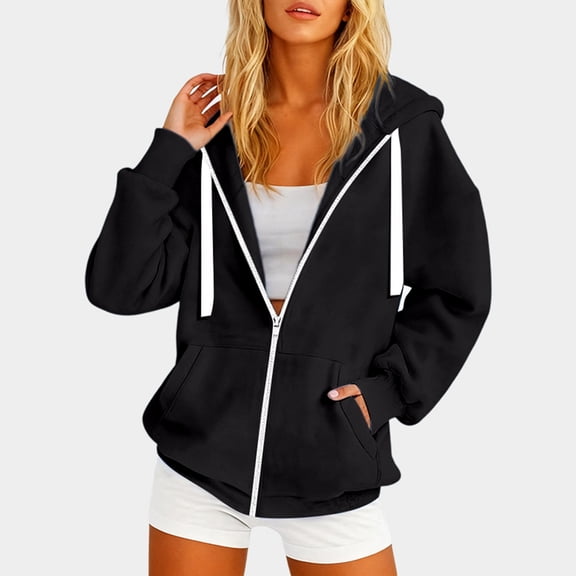 Women's Hoodies & Sweatshirts Casual Hooded Sweatshirt With Zipper Pockets Lightweight and Stylish for Autumn Ideal for Everyday Wear and Outdoor Activities