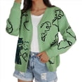 thumbnail image 3 of Cárdigan con Botones de Dinosaurio de para Mujer, y Holgado Suéter Abierto de Larga de Punto Jacquard. Verde XL, 3 of 10