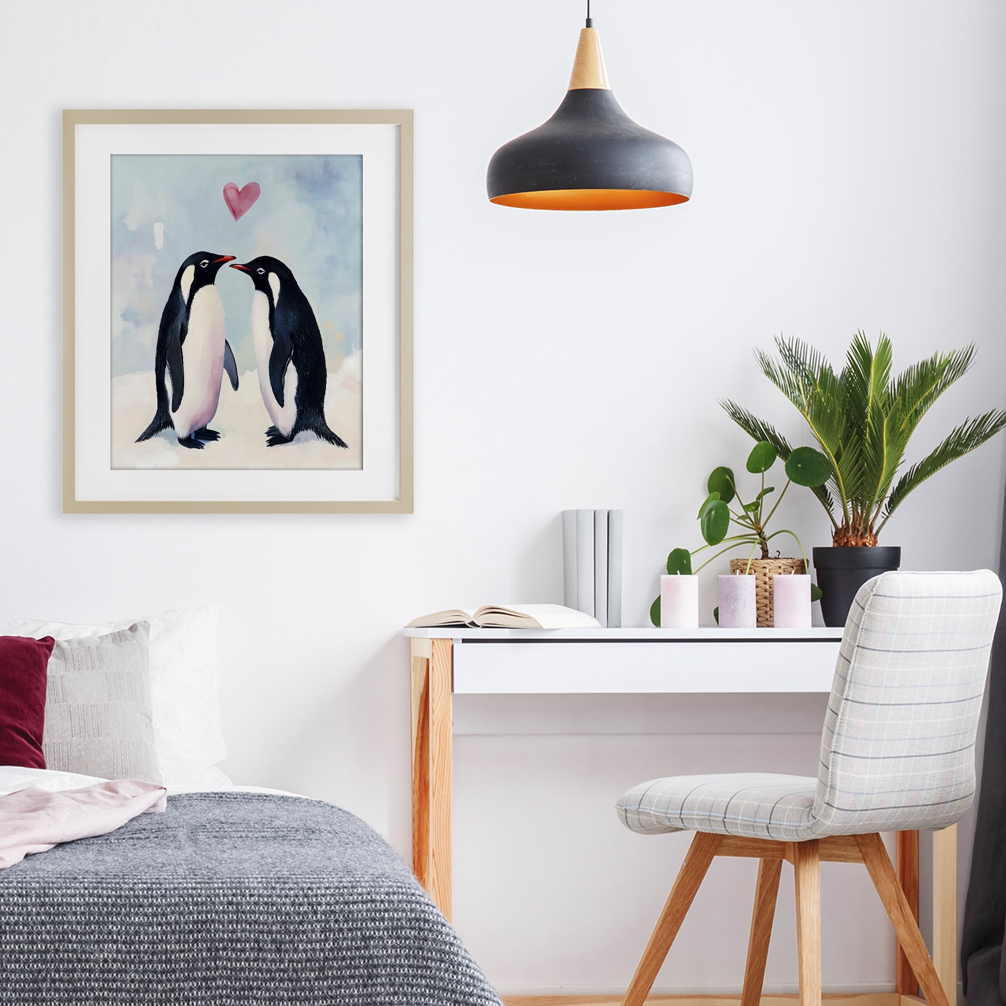 Stupell Industries Penguin Love with Heart Birch Framed Print Under Glass, design by The Prints Vibe
